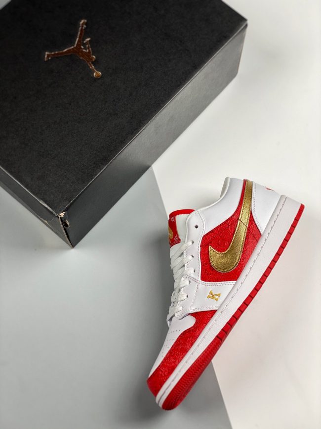 Air Jordan 1 Low " Spades" White Red Gold