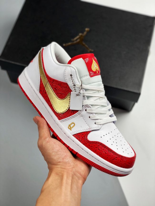 Air Jordan 1 Low " Spades" White Red Gold