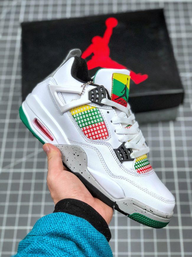 Air Jordan 4 " Carnival" White,University Red-Lucid Green-Black