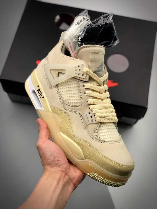 Off-White x Air Jordan 4 Sail,Muslin-White-Black