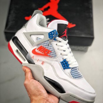 Air Jordan 4 " What The" White,Fire Red-Tech Grey-Military Blue