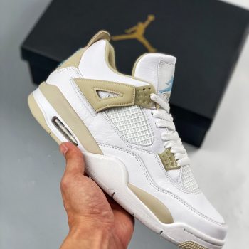 Air Jordan 4 " Linen" White,Boarder Blue-Light Sand