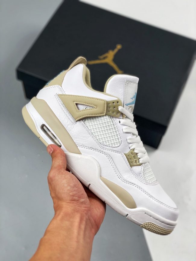 Air Jordan 4 " Linen" White,Boarder Blue-Light Sand