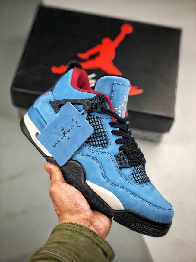 Travis Scott x Air Jordan 4 " Houston Oilers" University Blue,Varsity Red-Black