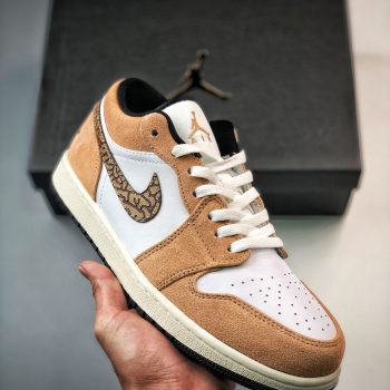 Air Jordan 1 Low "Brown Elephant" Hemp,Metallic Gold-White-Tan-Black